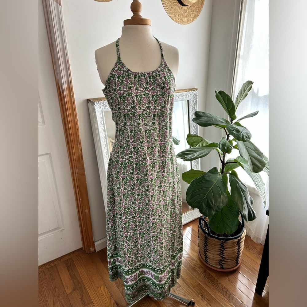 90’s True Vintage green floral maxi dress